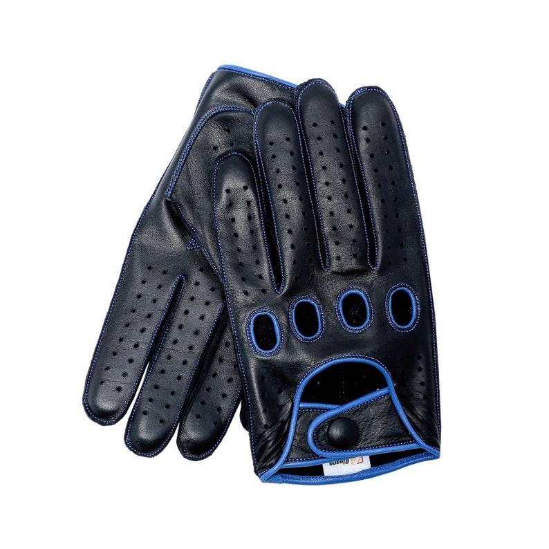 Men's Reverse Stitched Leather Driving Gloves Black/Blue Thread