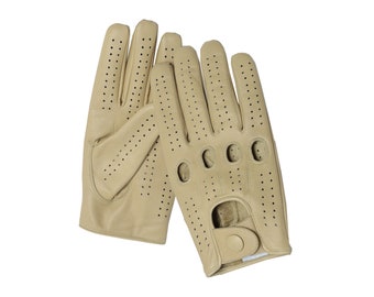 Women's Genuine Leather Full-finger Driving Gloves - Sand