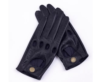 Women's Vegan Leather Full-finger Driving Touchscreen Gloves - Black