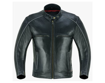 Leather Motorcycle Jacket with CE Armor for Men