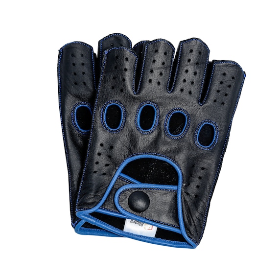 Blue leather shop motorcycle gloves