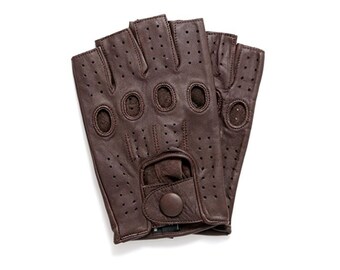 Women's Leather Fingerless Half-Finger Driving Motorcycle Gloves - Brown