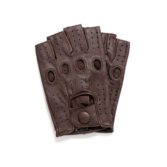 brown leather fingerless gloves
