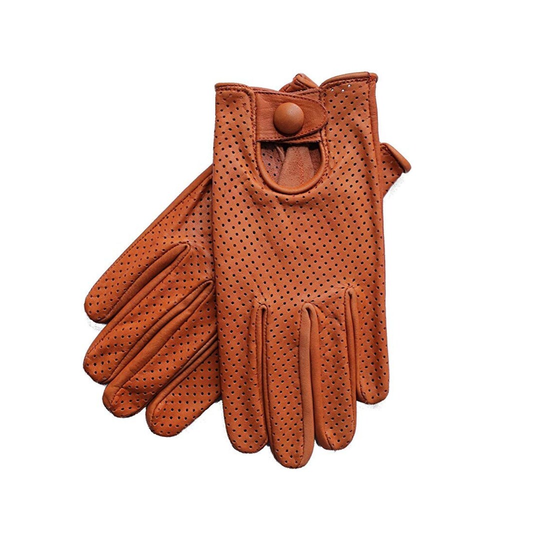 Men's Genuine Leather Fullfinger Mesh Driving Gloves Cognac Etsy