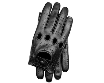 Women's Genuine Touchscreen Leather Full-finger Driving Gloves - Black