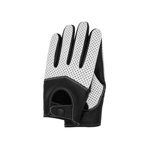 Men's Half-Mesh Touchscreen Leather Driving Gloves - Black/White