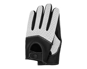 Herren Half-Mesh Touchscreen Leder Handschuhe - Schwarz/Weiß