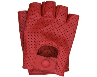 Mens Leather Mesh Fingerless Half-Finger Driving Motorcycle Gloves