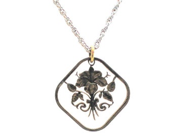 Floral Design Copper Pendant on 20 inch Sterling Silver Necklace