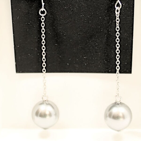 Amazing Silver Tone Pearl 2 inch Dangle Earrings by M. HASKELL