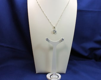 Necklace Earring Pendant & Ring Sterling Silver Plated Jewelry Set