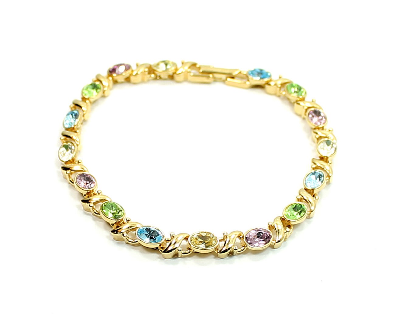 Llamativo tono dorado multicolor ovalado CZ pulsera de 7 pulgadas