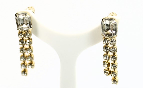Eye Catching Dangle Design Gold Tone CZ Earrings - image 1