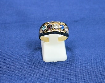 Multi Color CZ 14K Y/G over .925 Sterling Silver Estate Ring Size 7 1/2