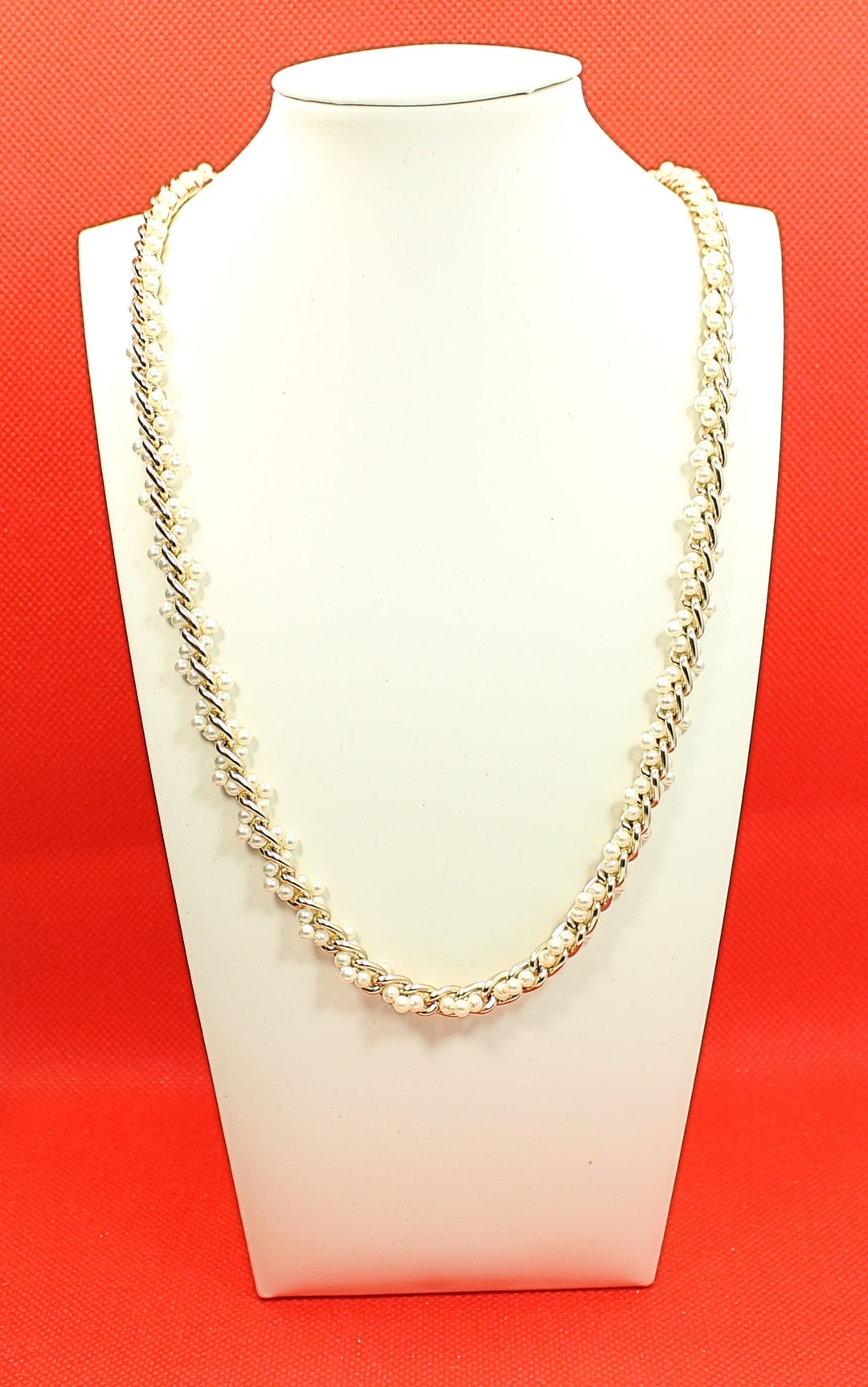 Pearl and Gold Tone Twisted Chain Necklace Etsy