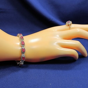 Eye Catching Elegant Sterling Silver Ruby Tennis Bracelet & Ring