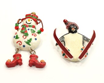 Christmas and Winter Theme "Snowman & Penguin " Brooches