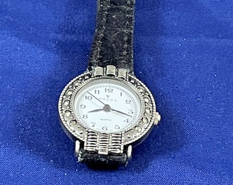 Vintage Leather Strap and Marcasite  "Focus" Watch