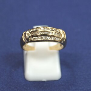 Unique Design White Diamond Ring 10K Yellow Gold