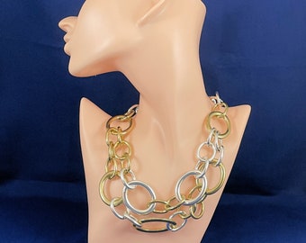 Bold Design Large and Medium Link Gold and Silver Tone Necklace