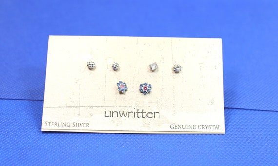 Stunning 3 Pairs Sterling Silver Crystal Stud Ear… - image 2