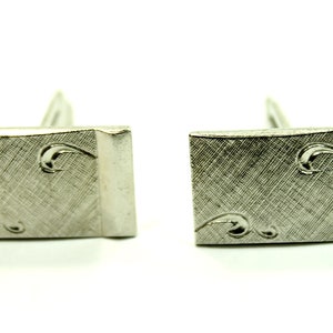 Vintage Silver Tone Unique Design Bullet Back Rectangle Cufflinks