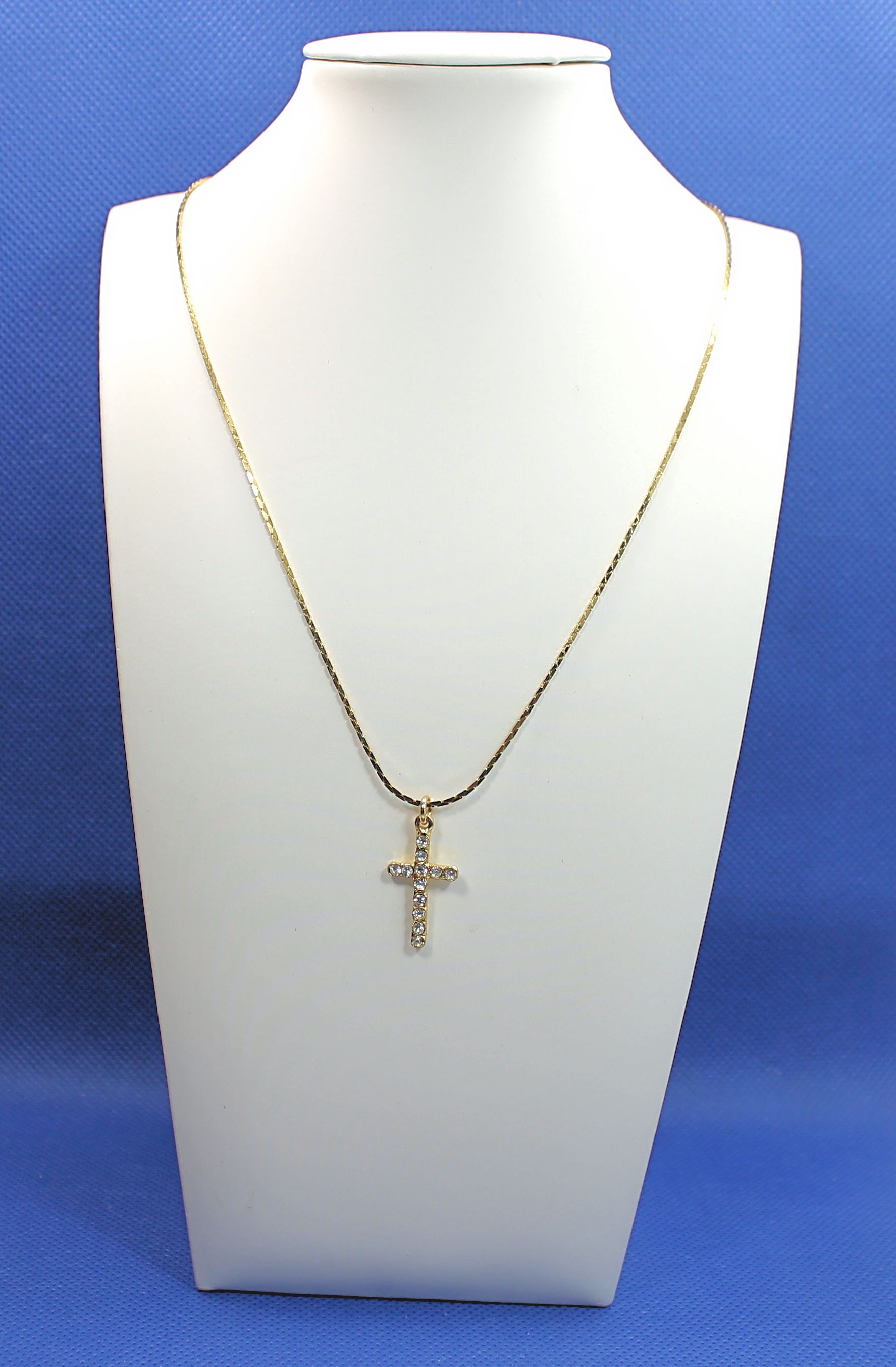 Gold Tone Cross Necklace With CZ - 18 Inch Chain - Etsy