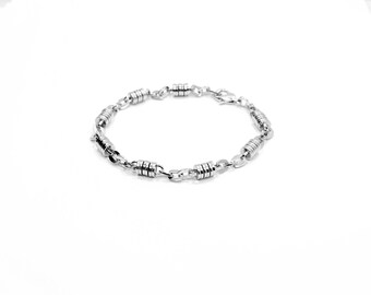 Exciting 6mm Cylinder Style Polished Stainless Steel Bracelet 8.5 inches