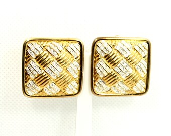 Stunning Unique Design Gold Plated Crystal  Square Clip on Earrings