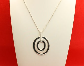 Elegant 4 Oval Matt and Polish Finish Pendant on a 24 inch Sterling Silver Chain