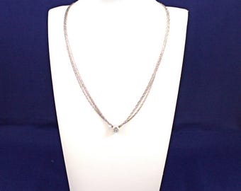 Elegant Multi Strand Sterling Silver CZ Necklace 16 Inch 925 Chain