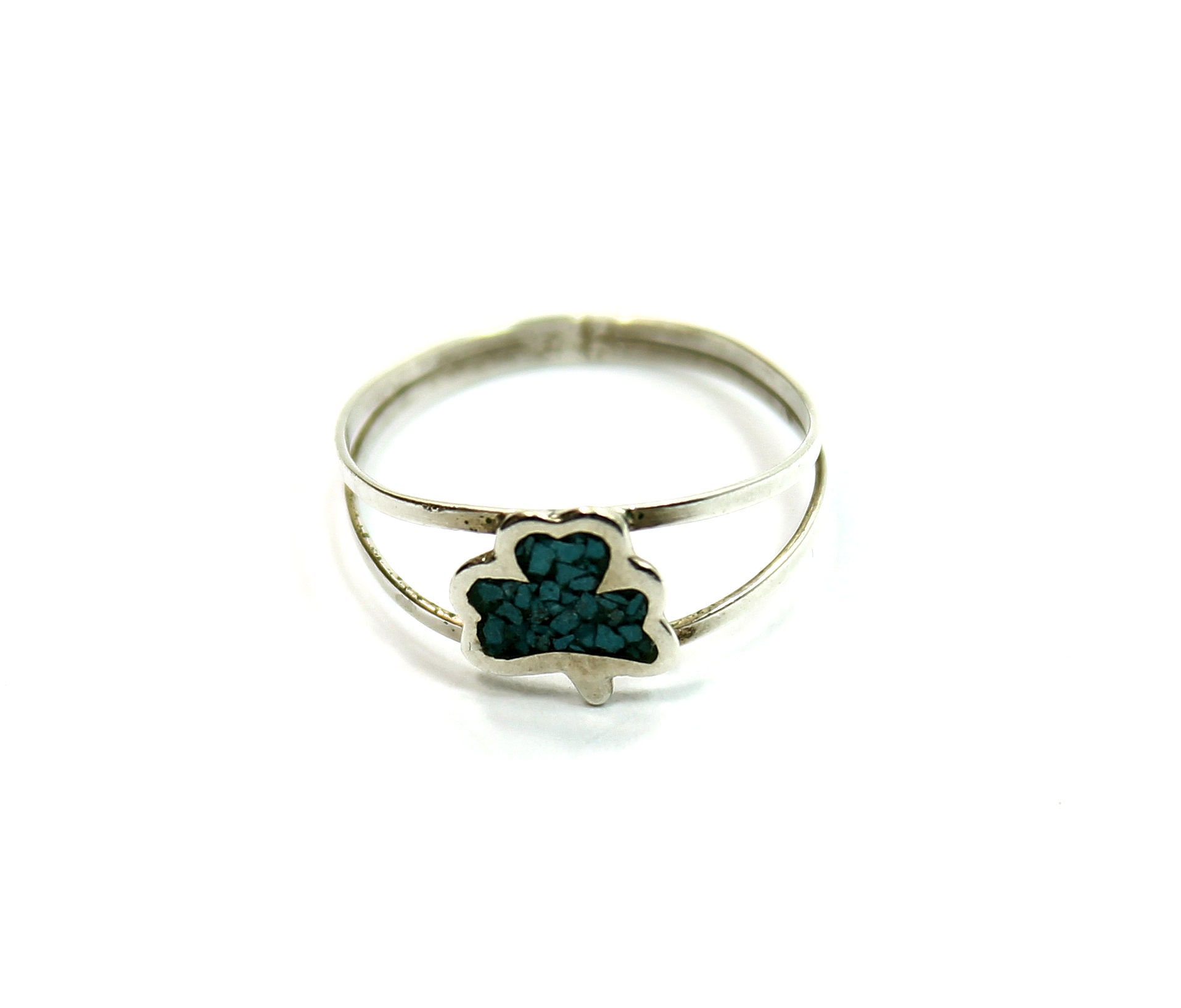 Handcrafted Vintage Clover Leaf Turquoise Sterling Silver estate 