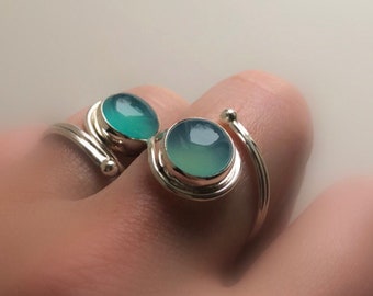 Chalcedony adjustable ring, aqua chalcedony jewelry, wrap ring, 925 sterling silver ring, gift ideas, semi precious stone ring