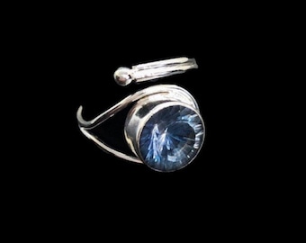 Blue mystic quartz adjustable ring, sterling silver, adjustable wrap ring, wrap ring, semi precious stone ring, faceted stone, quartz jewels