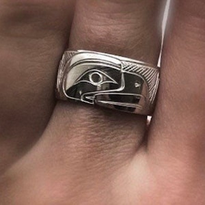 First Nations Ring, EAGLE, 925 silver ring/band, 3/8” width, native rings, indigenous rings, silver bands, eagle spirit animal