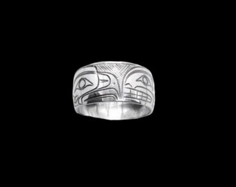 Silver First Nations Ring/Band, First Nations hand carved silver ring, silver rings, indigenous jewelry, silver band, engagement bands