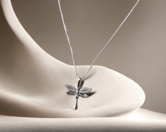 dragonfly charm, dragonfly pendant with cubic zirconia accent, sterling silver dragonfly pendant, charms, silver charm, dainty jewelry