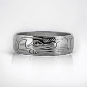 Silver Ring, native hand carved ring, silver, jewelry gift, silver band, native jewelry, men + womens rings, raven, bear, eagle, hummingbird