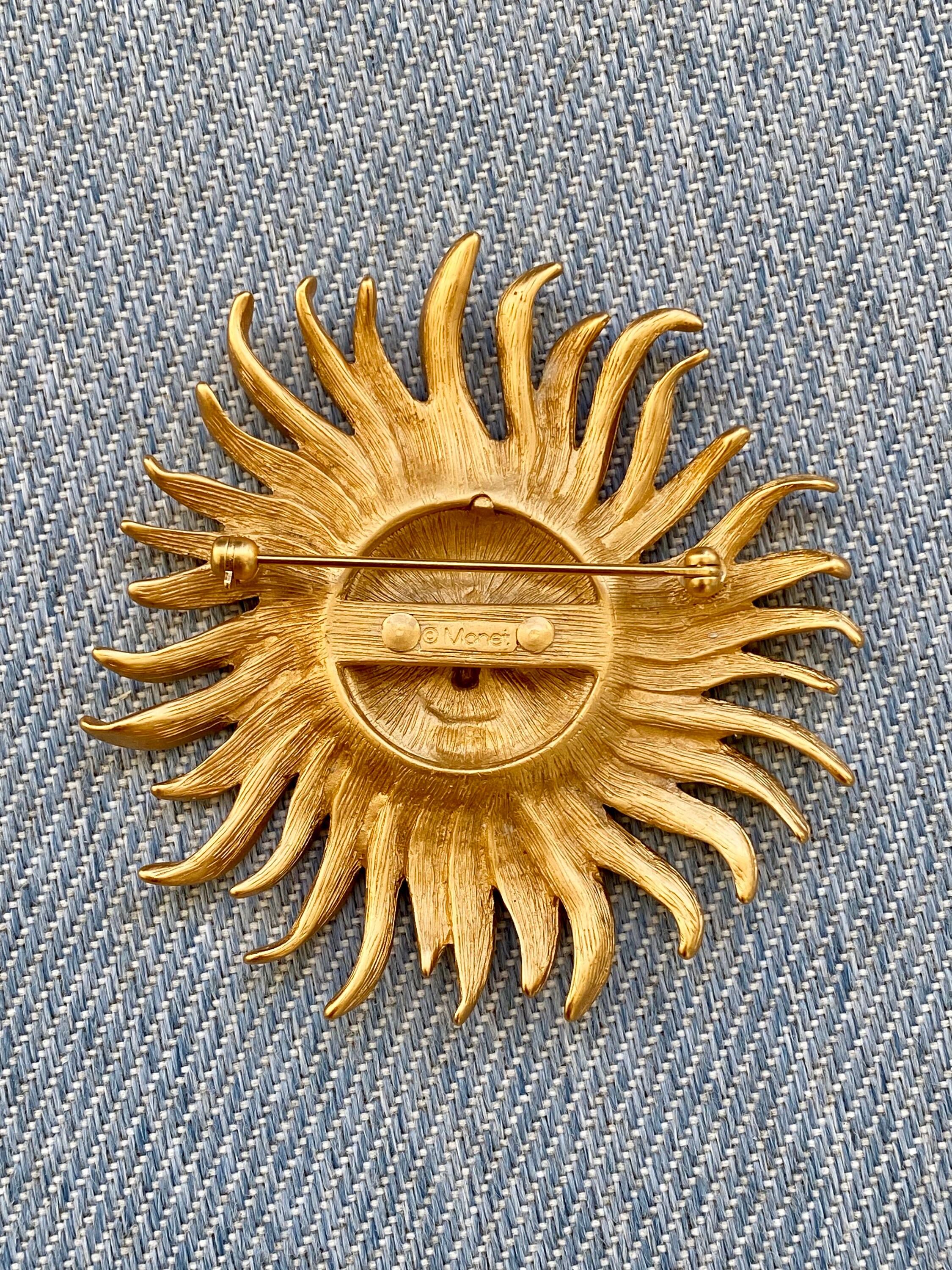 Monet Gold Tone- Sun Face Brooch - Etsy