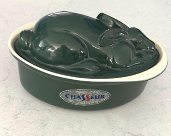 Chasseur Cast Iron-Green Enameled Rabbit Baking/Serving Dish