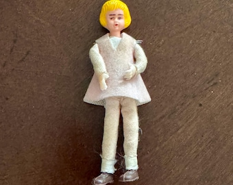 Miniature Dollhouse Doll- “Girl in Pink Dress”, German Flexible Caco Doll (1970’s)