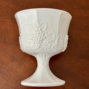 Milk Glass- Compote Bowl (Grape Design)