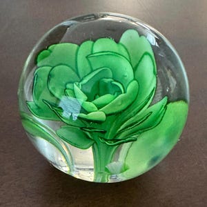 Glass Art- Green Flower Paperweight