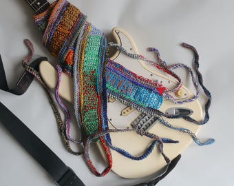 Handmade cotton multi-color scarf. Xtra Long Doubled Yarn Center Block.