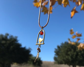 Collier d'impression d'oiseau - Laissez, collier de modèle de Boho, oiseau mignon avec le collier rouge de perle