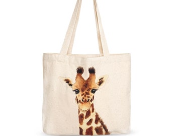 Giraffe Canvas Tote Bag Heavy Duty Gusseted, Handmade from 12-ounce 100% Natural Cotton, Perfect for Grocery Shopping, Laptop, School Books