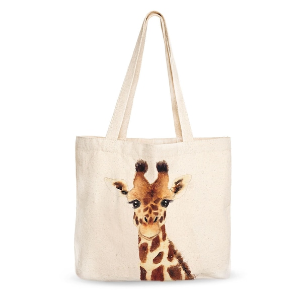 Giraffe Canvas Tote Bag Heavy Duty Gusseted, Handmade from 12-ounce 100% Natural Cotton, Perfect for Grocery Shopping, Laptop, School Books