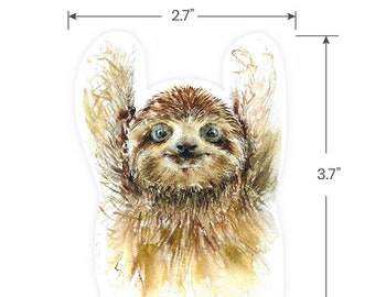 Sloth_ Animal Stickers, Selection of 10 watercolor painted animals -- Vinyl Stickers -- Gift, Laptop Decal, Phone Stickers