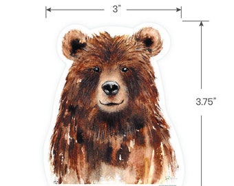 Bear_Woodland Animal Sticker, Selection of 10 watercolor painted animals -- Vinyl Stickers -- Gift, Laptop Decal, Phone Stickers