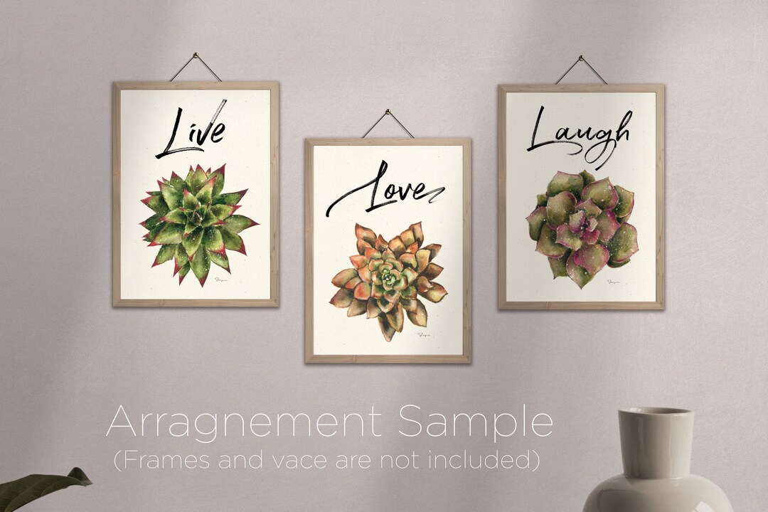 Set of 3 Watercolor Succulent Prints 5x7 - Vintage Live Laugh Love ...